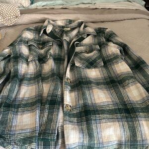 Kori Green and Cream Plaid Shirt